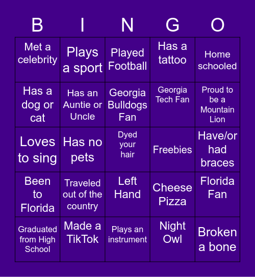 Getting Know to You Bingo Card