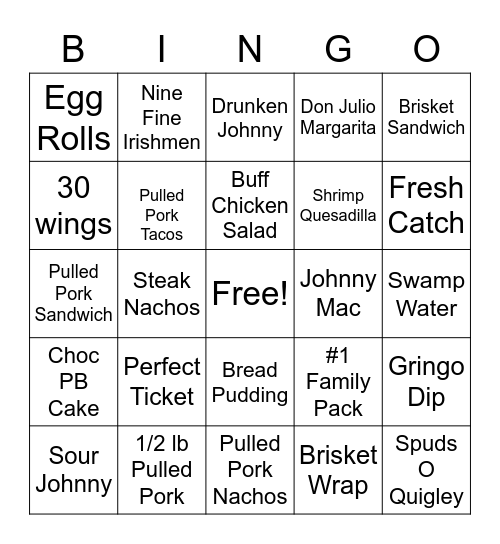 O'Quigley's Bingo Card