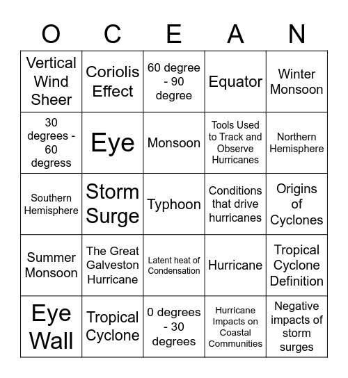 Hurricanes and Monsoons Bingo Card