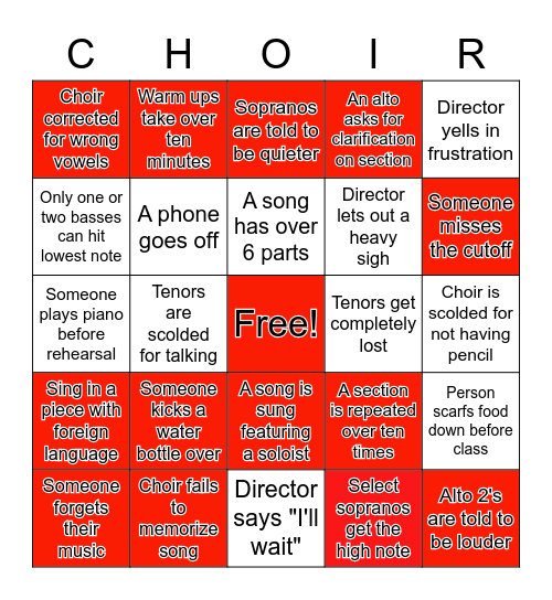 Choir Bingo Card