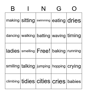 Suffix Bingo Card