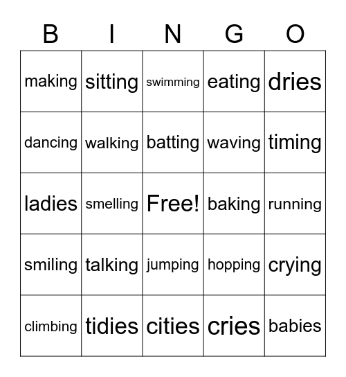 Suffix Bingo Card