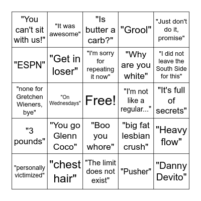 Mean Girls Bingo Card