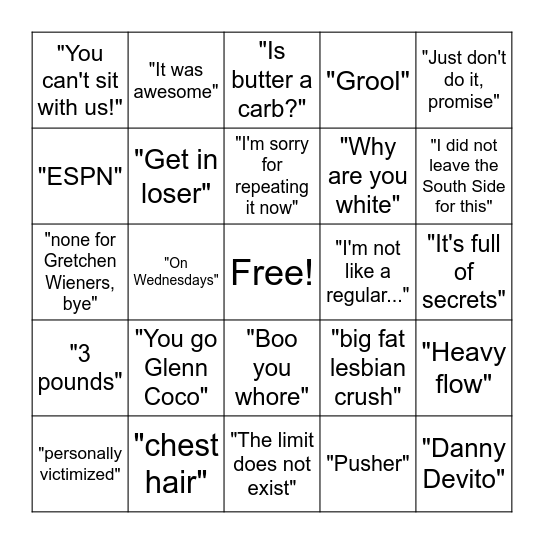 Mean Girls Bingo Card