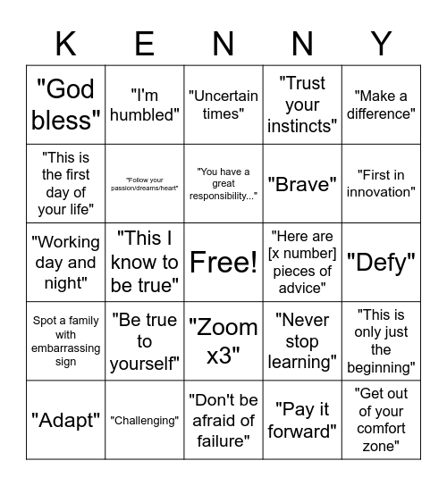 Congratulations, Kenny! Bingo Card