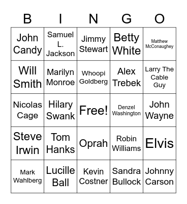 CELEBRITY BINGO Card