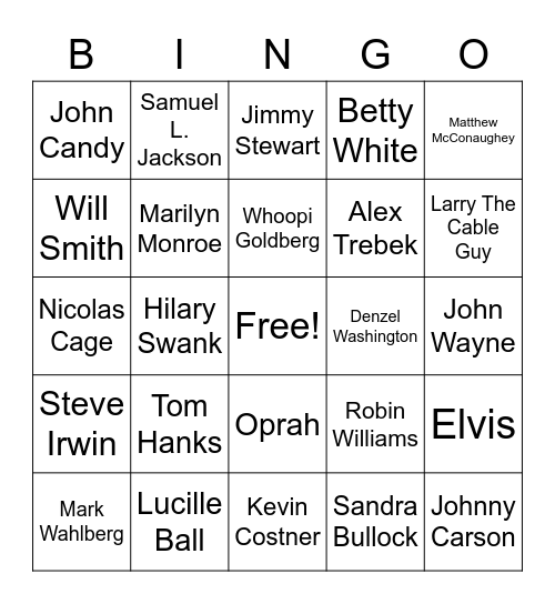 CELEBRITY BINGO Card