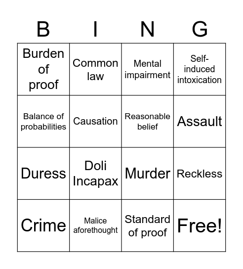 Murder & Assault Bingo Card