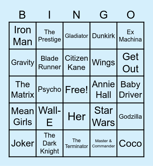 M - O - V - I - E - S Bingo Card