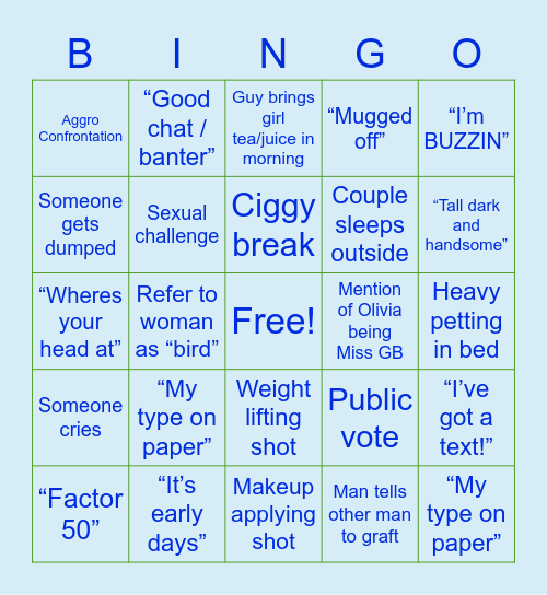 Love Island Bingo Card