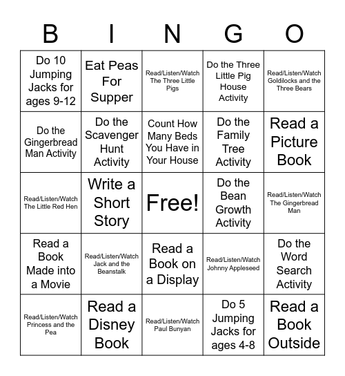 Fairy Tale Bingo Card