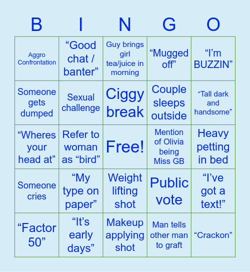 Love Island Bingo Card