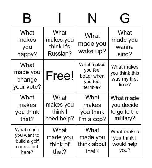 Made You/Makes You Listening BINGO Card