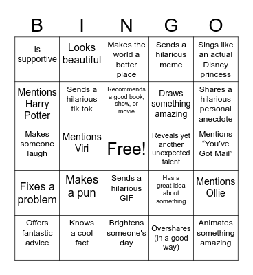 Happiness from home: Meghan Bingo Card