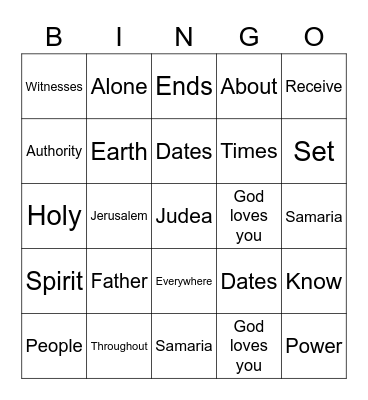 Acts 1:7-8 NLT Bingo Card