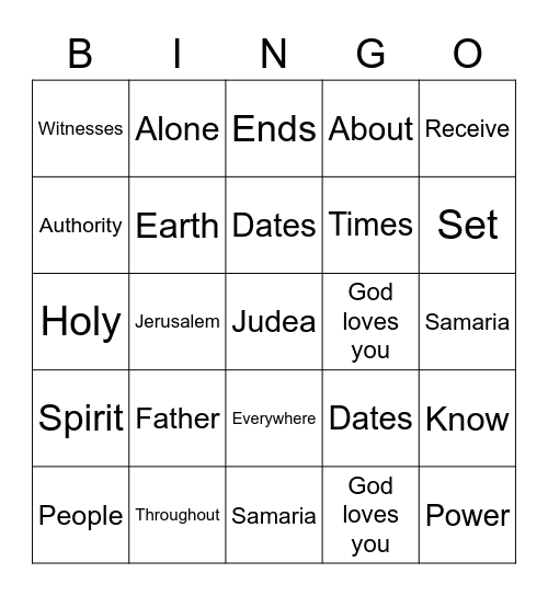 Acts 1:7-8 NLT Bingo Card