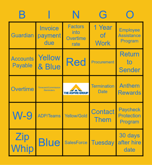 Aspire Business Administration Bingo Card