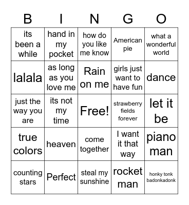 music bingo Card