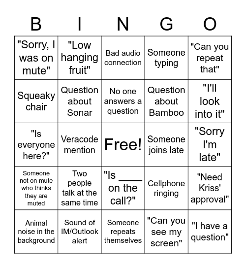 Roundtable Bingo Card