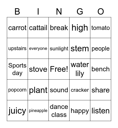 reading future-starter 3-unit 7~14 Bingo Card