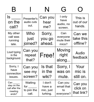 Microsoft Teams Conference Call BINGO Card