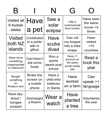 EM Experience Bingo Card