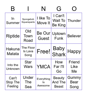 Music Bingo Card