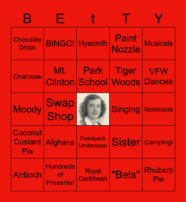 BETTY'S BIRTHDAY BINGO Card