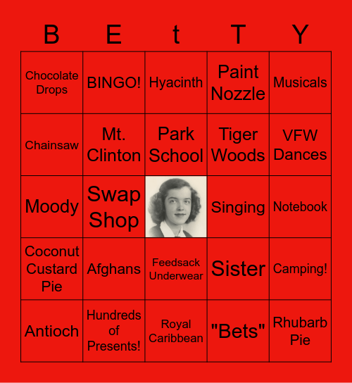 BETTY'S BIRTHDAY BINGO Card
