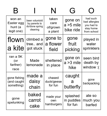 Spring activities: have you ever.. Bingo Card