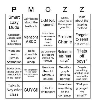 Mr Morris Bingo Card