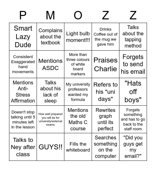 Mr Morris Bingo Card