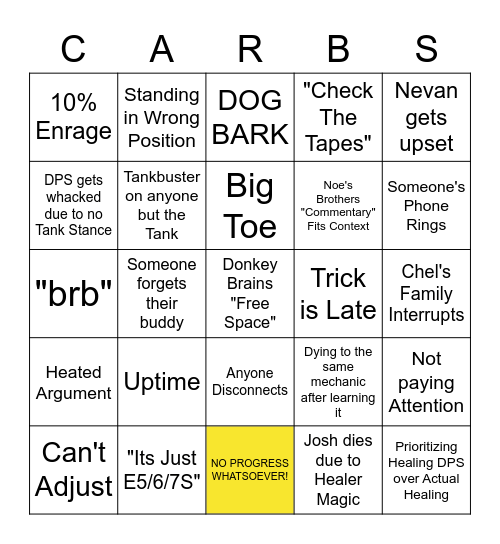 Carbuncle Savage Bingo Card