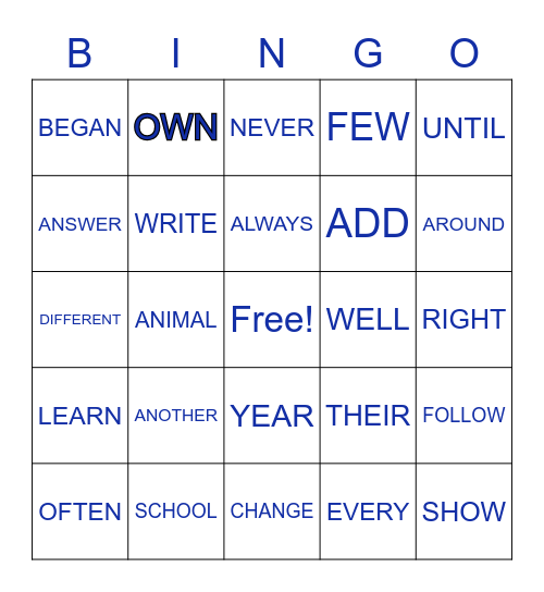 WORD STUDY Bingo Card