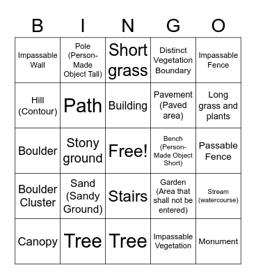 Landscape Vocabulary Bingo Card