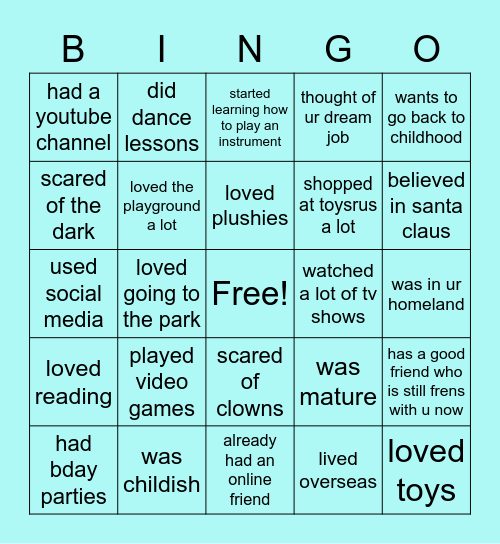 childhood throwback🧸📆 Bingo Card