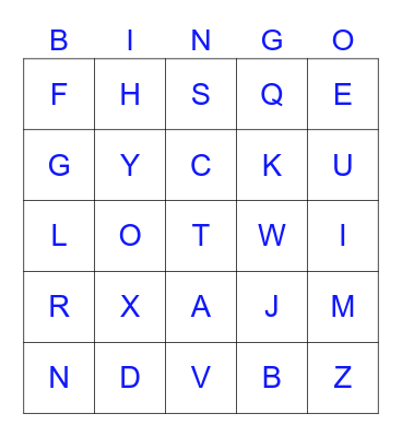 Uppercase Letters Bingo Card