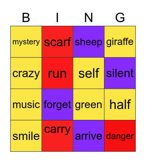 Suffixes 28/5 Bingo Card