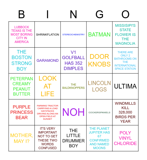 *Insert Word* Bingo Card