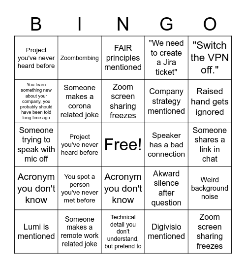 DATA DAYS Bingo Card