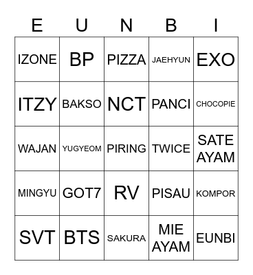 Bingo with Vicky Bingo Card