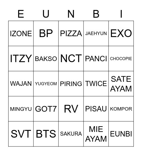 Bingo with Vicky Bingo Card