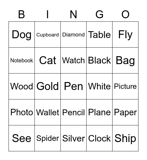Spy Bingo Card