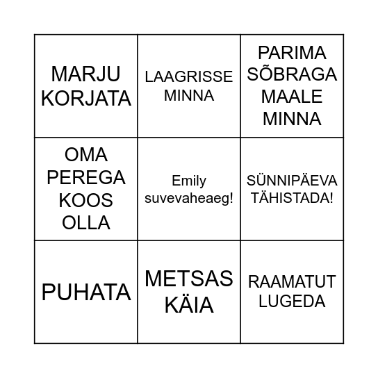 Sellel suvel tahan ... Bingo Card