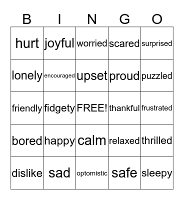 Feelings Bingo Card