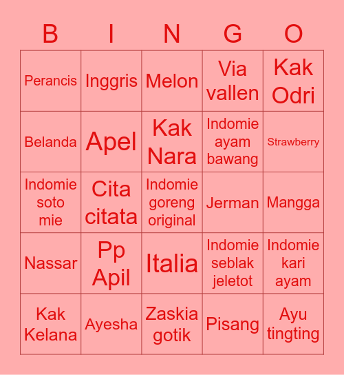 BINGONYA AYESHA Bingo Card