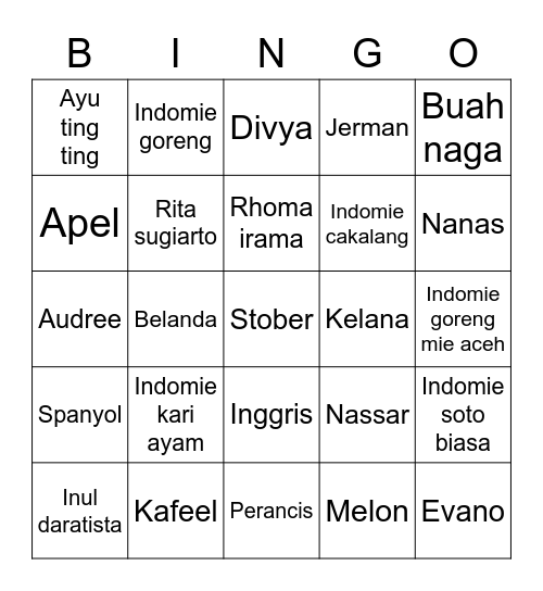 Amanda Bingo Card