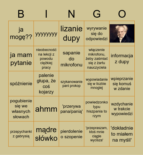 bingo typu durne Bingo Card