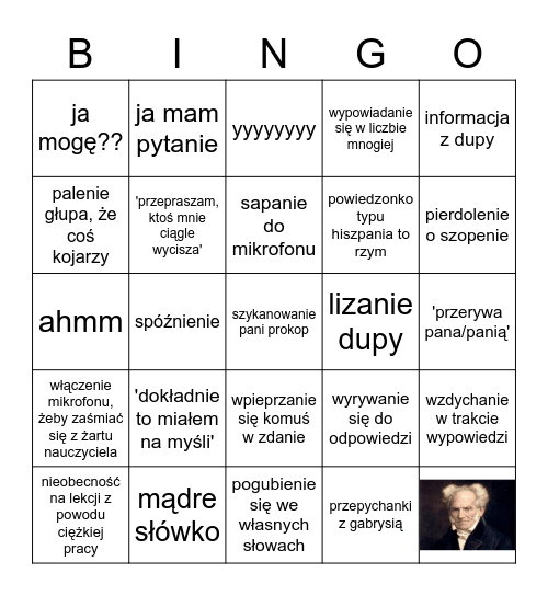 bingo typu durne Bingo Card