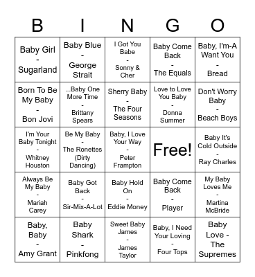 Baby Shower Bingo Card